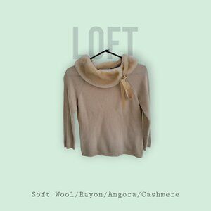 Loft Super Soft Wool, Angora, Cashmere Sweater with Faux Fur Collar - Size S